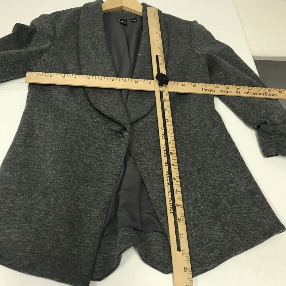 Saks 5th Avenue Blazer Womens XS Heather Gray Knit Single Button Ruched Modern - Picture 8 of 10